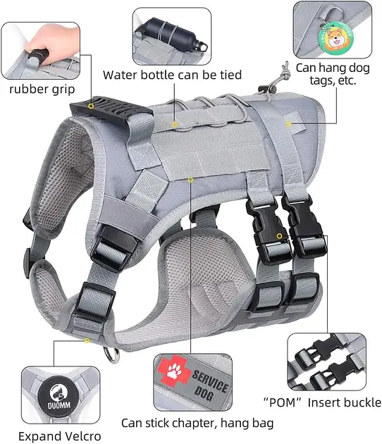 Шлейка для собак Vest, тактичний жилет з ручкою і системою MOLLE, регульований, Сірий М - фото 3