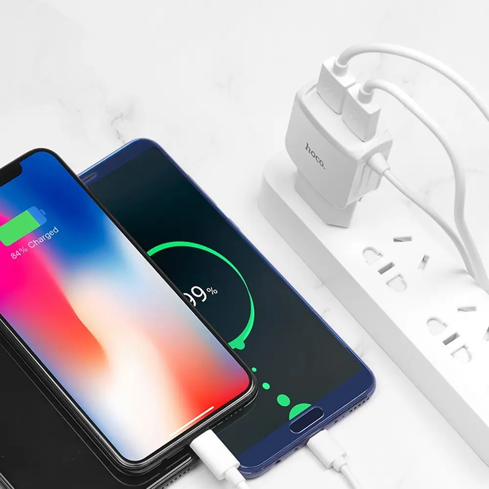 Мережевий зарядний пристрій Hoco C59A 2 USB білий з кабелем Lightning - фото 2