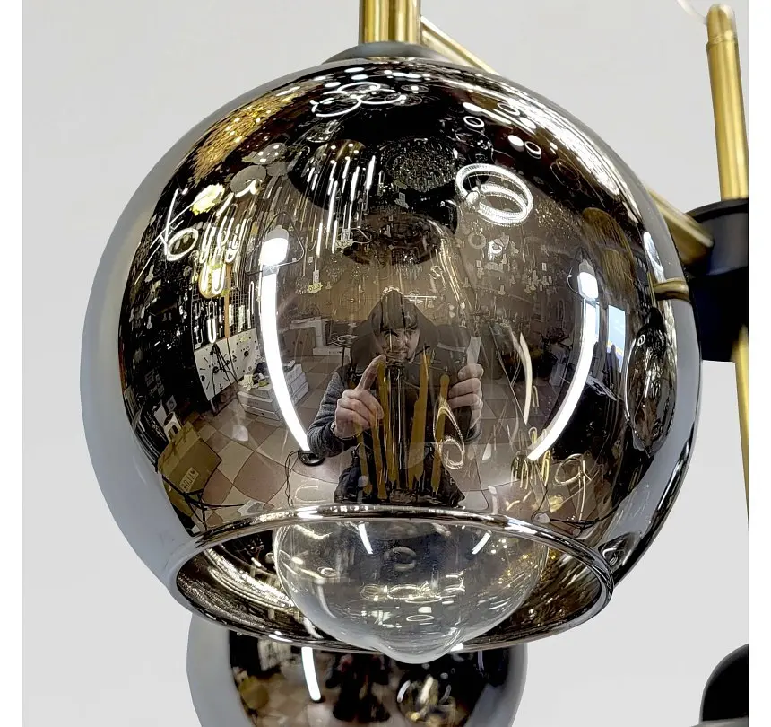 Підвісна люстра Artlight 7020/5 з п’ятьма графітовими скляними плафонами E27, чорний і латунь, від 12-19 м² - фото 4