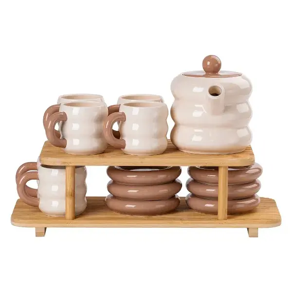 Чайный сервиз Donut фарфоровый на 6 персон, бежевый Yiwu HP-15-20 - фото 3