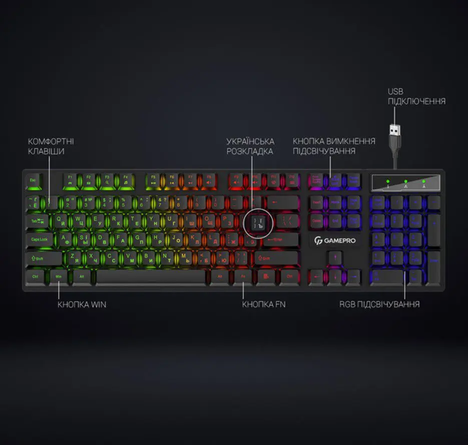 Клавіатура ігрова GamePro GPGK-296 Headshot USB RGB Black - фото 6