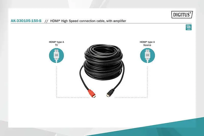Кабель Digitus HDMI (M/M), High speed, активний, 15м, чорний teh0018841 - фото 6