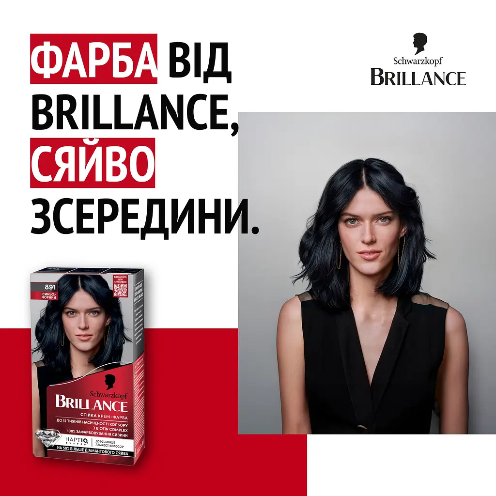 Фарба для волосся Brillance 891 Синяво-чорний 143.7 мл (2025003) - фото 3