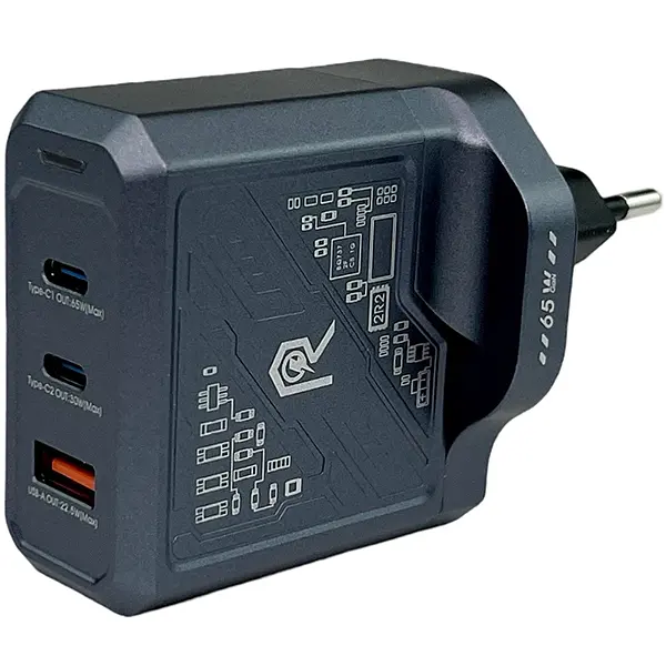 Зарядний адаптер Remax RP-U108 65W 1A+2C швидка зарядка GaN RP-U108 2xType-C + 1xUSB-A Чорний - фото 5