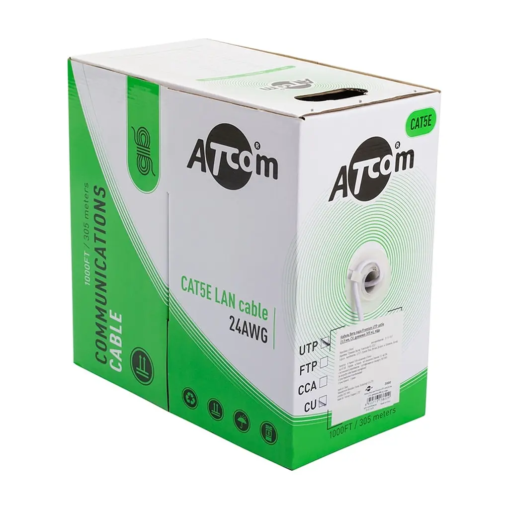 Кабель мережевий Atcom UTP cat.5e, CU, 0.5 мм 305 м (3800) - фото 2