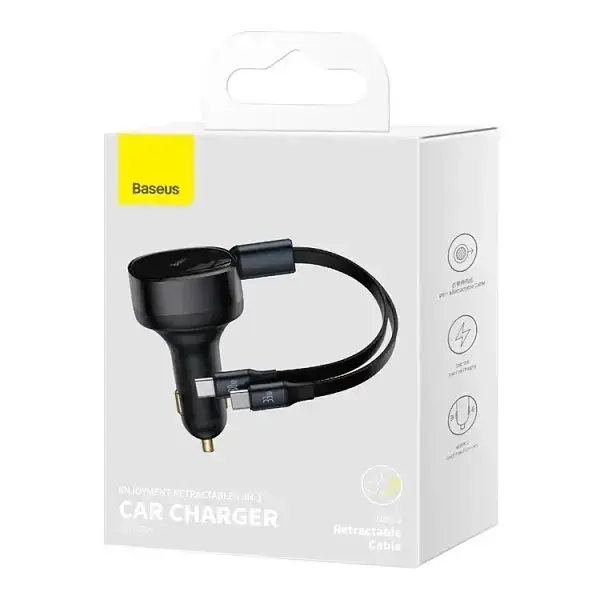 Автомобільний зарядний пристрій Baseus Enjoyment Retractable 2-in-1 Car Charger Type-C+Type-C 33W C00035500111-00 Black - фото 6
