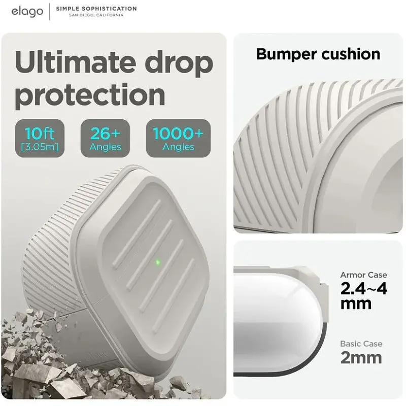 Чехол Elago Armor Case Stone for AirPods Pro 2nd Gen бежевый (EAPP2C-ARMOR-ST) - фото 2
