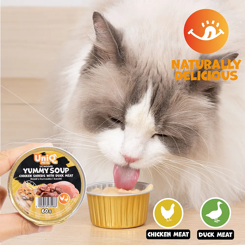 Суп для кішок UNIQ PETS CAT WET FOOD YUMMY SOUP з курячими шматочками та м'ясом качки, 60 г - фото 8