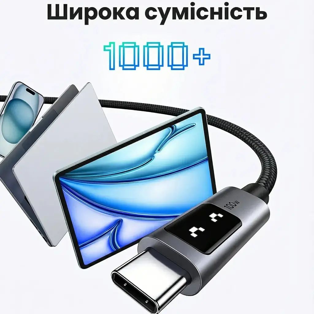 Кабель USB 2.0 Type-C M-M, 2 м, 100W, 5A （480Mbps）Smart display Чорний, L509 UGREEN - фото 5
