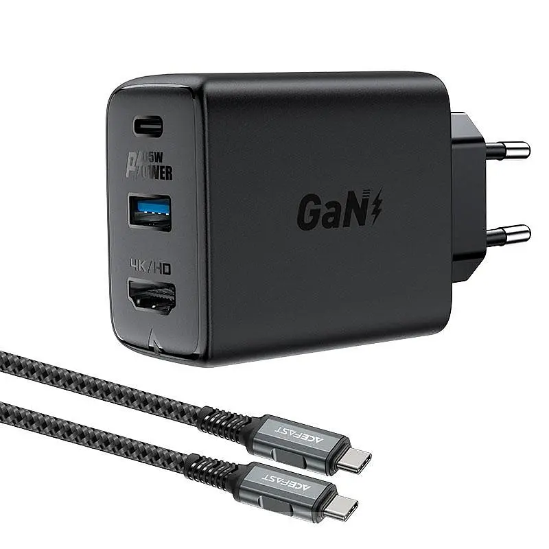 МЗП A17 PD65W GaN (1USB-A/1C/1HDMI) + кабель Type-C to Type-C Black Acefast teh0029674 - фото 2