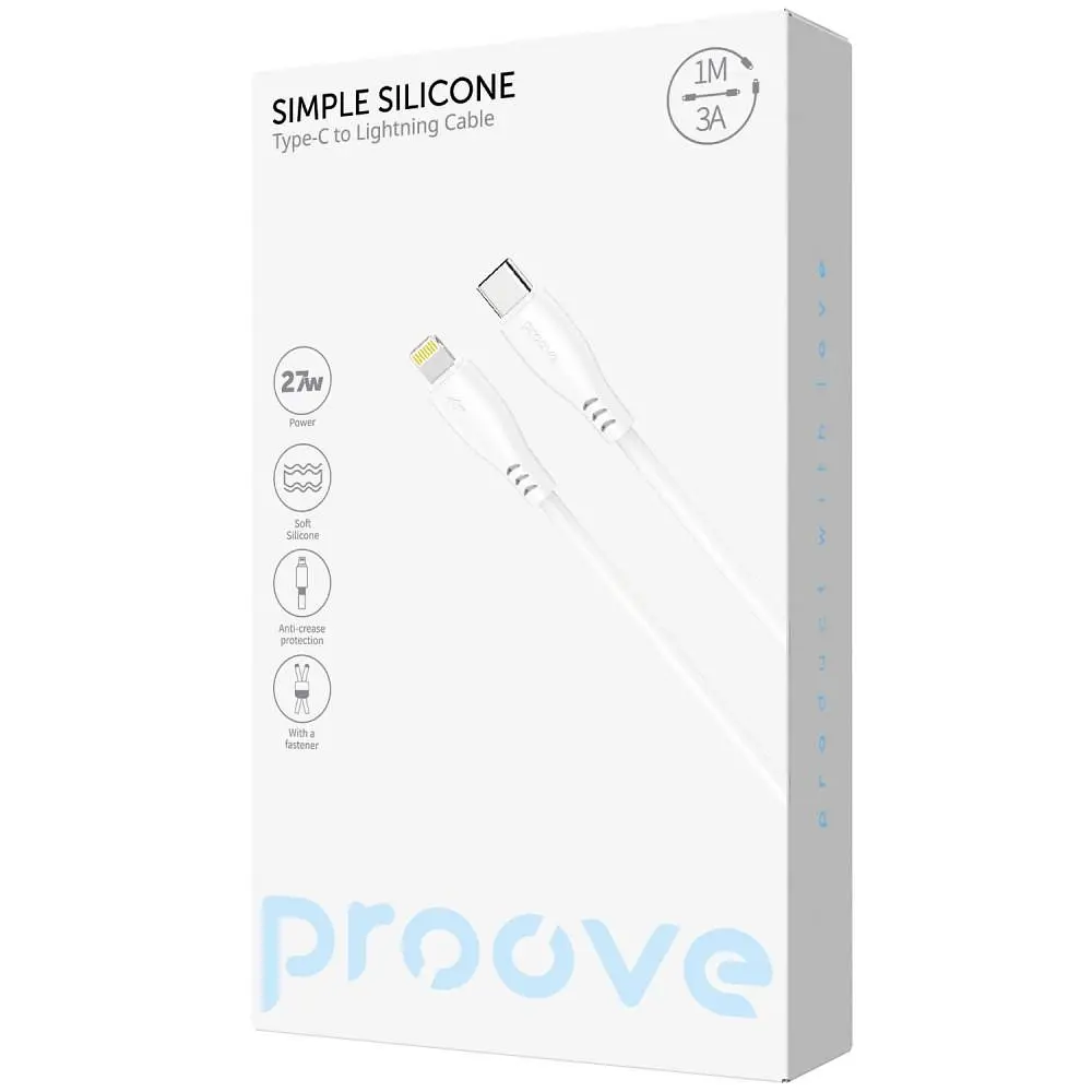 Кабель Proove Simple Silicone Type-C to Lightning 27W (1m) white (CCSS27002102) - фото 2
