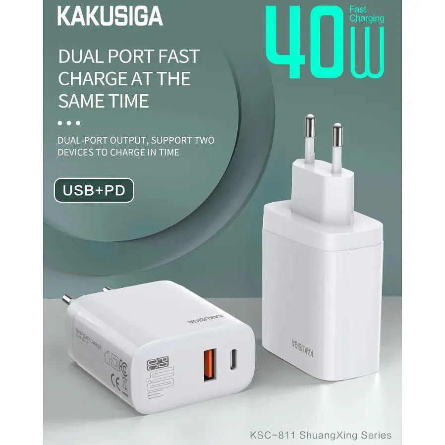 Зарядний пристрій для смартфона Kakusiga KSC811 dual port 40W QC3.0 + кабель 3А - фото 2