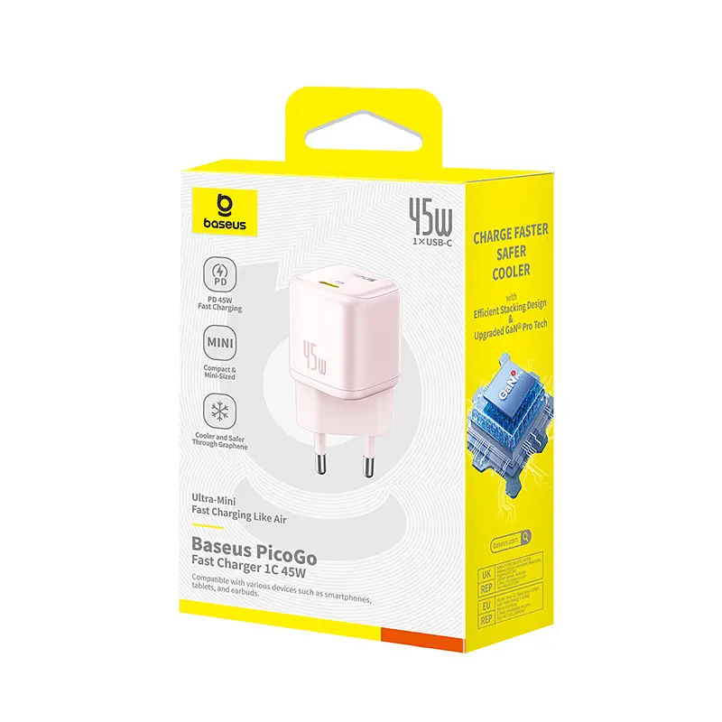 Мережевий зарядний пристрій Baseus PicoGo GaN Fast Charger 1C 45W EU Babypink - фото 2