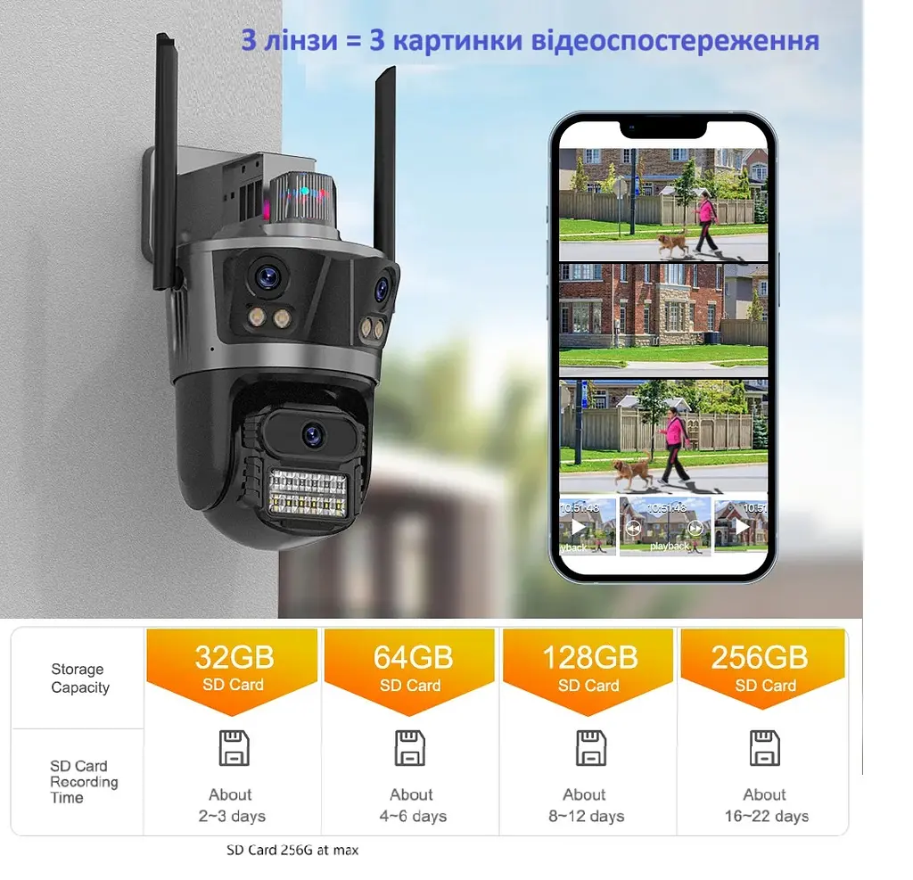 Вулична WiFi IPкамера Besder XM77  9Мп  3 об'єктиви Zoom 8-кратний  IcSee - фото 7