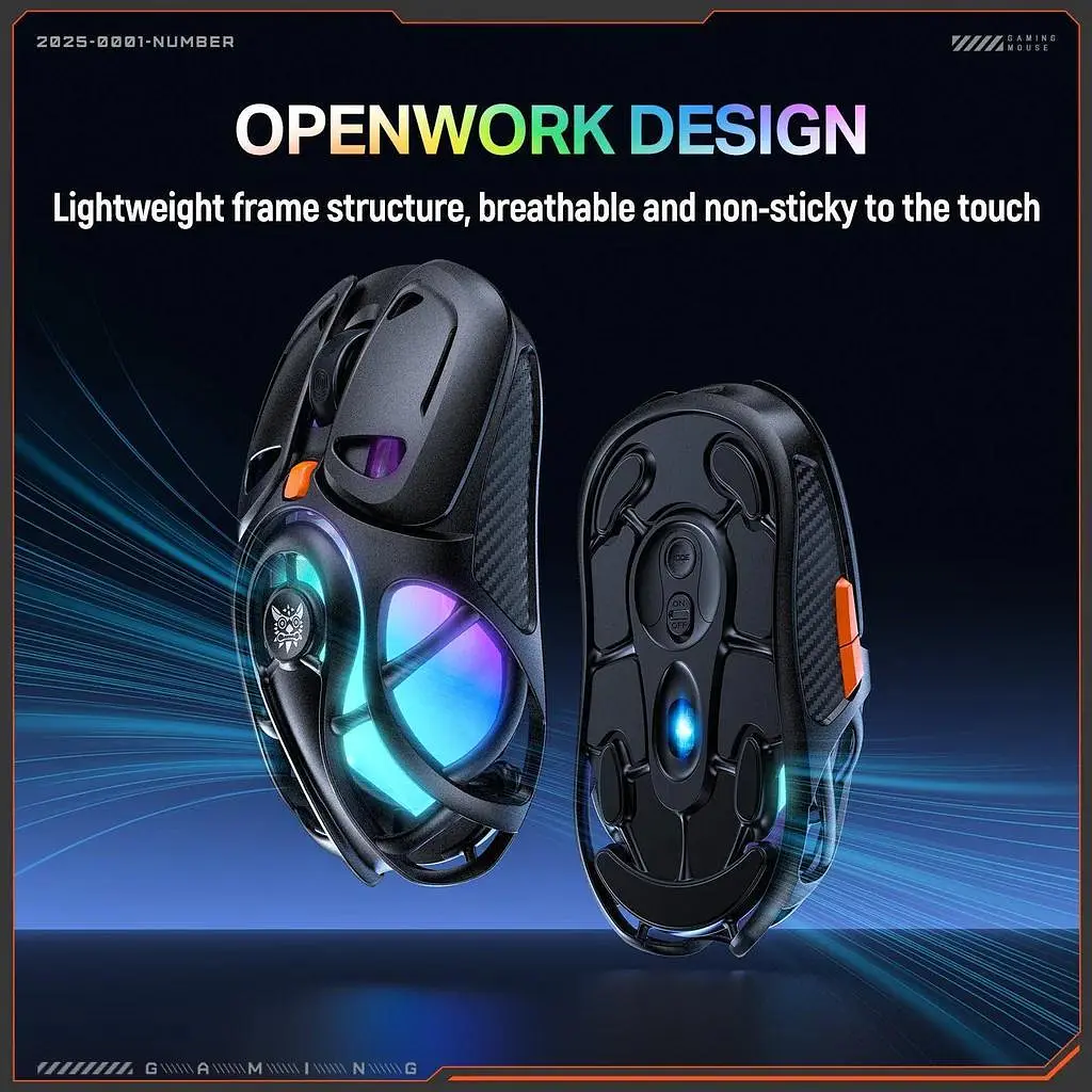 Компьютерная мышка Onikuma игровая беспроводная DM-02 Pro с аккумулятором 3 режимами подключения и RGB подсветкой - фото 5