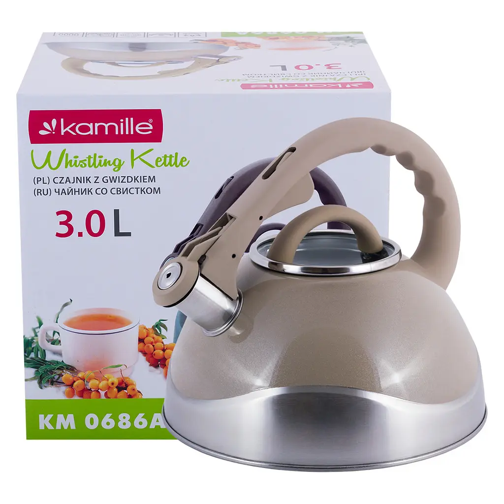 Чайник із свистком Kamille KM-0686A 3 л рожевий - фото 2