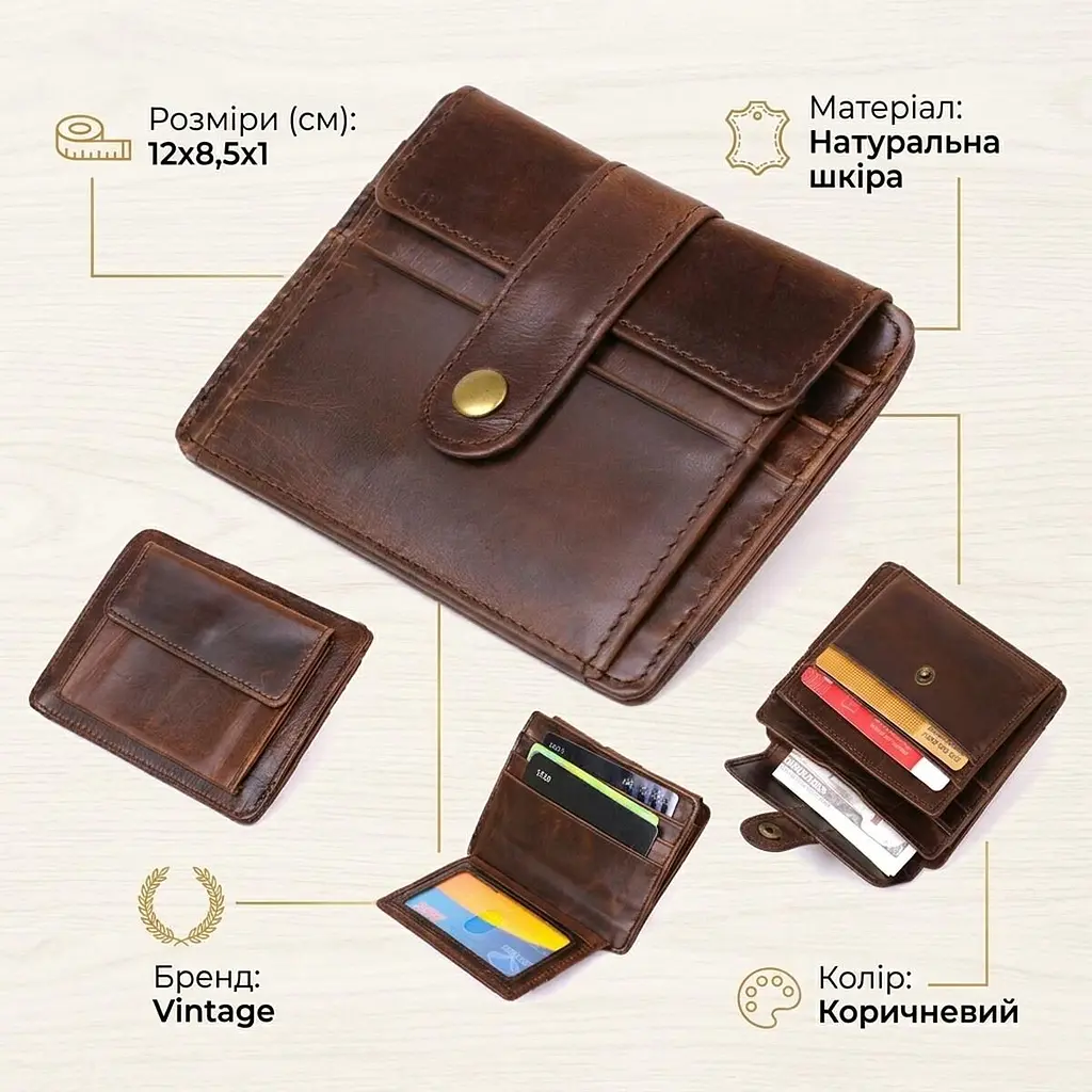Шкіряний чоловічий гаманець Vintage 20485 коричневий - фото 2