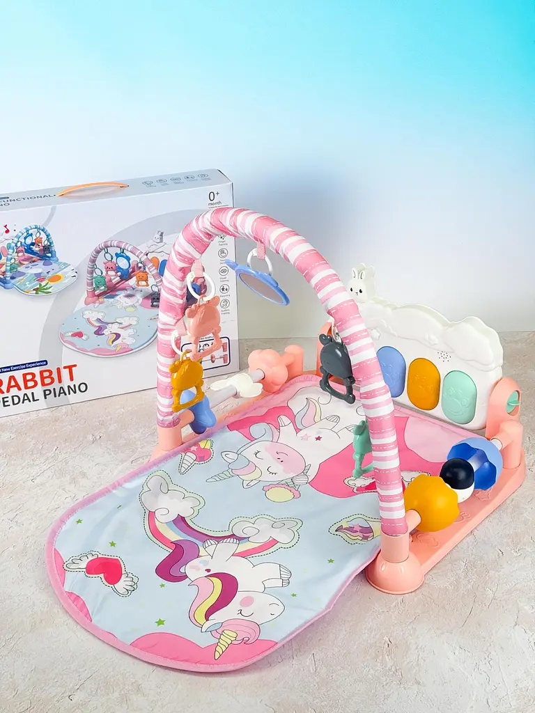 Килимок розвивальний ігровий з дугою піаніно Єдиноріжка, звук, світло, брязкальця 5шт для малюка. (рожевий 1124-4 A) - фото 5