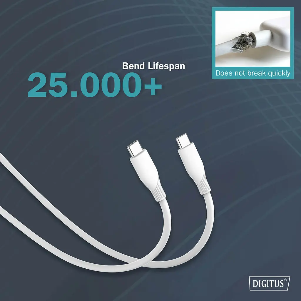 Кабель Digitus USB-C > USB-C зарядка/синхронизация, USB 2.0, 60W, силиконовый, 2м, белый teh0013692 - фото 8