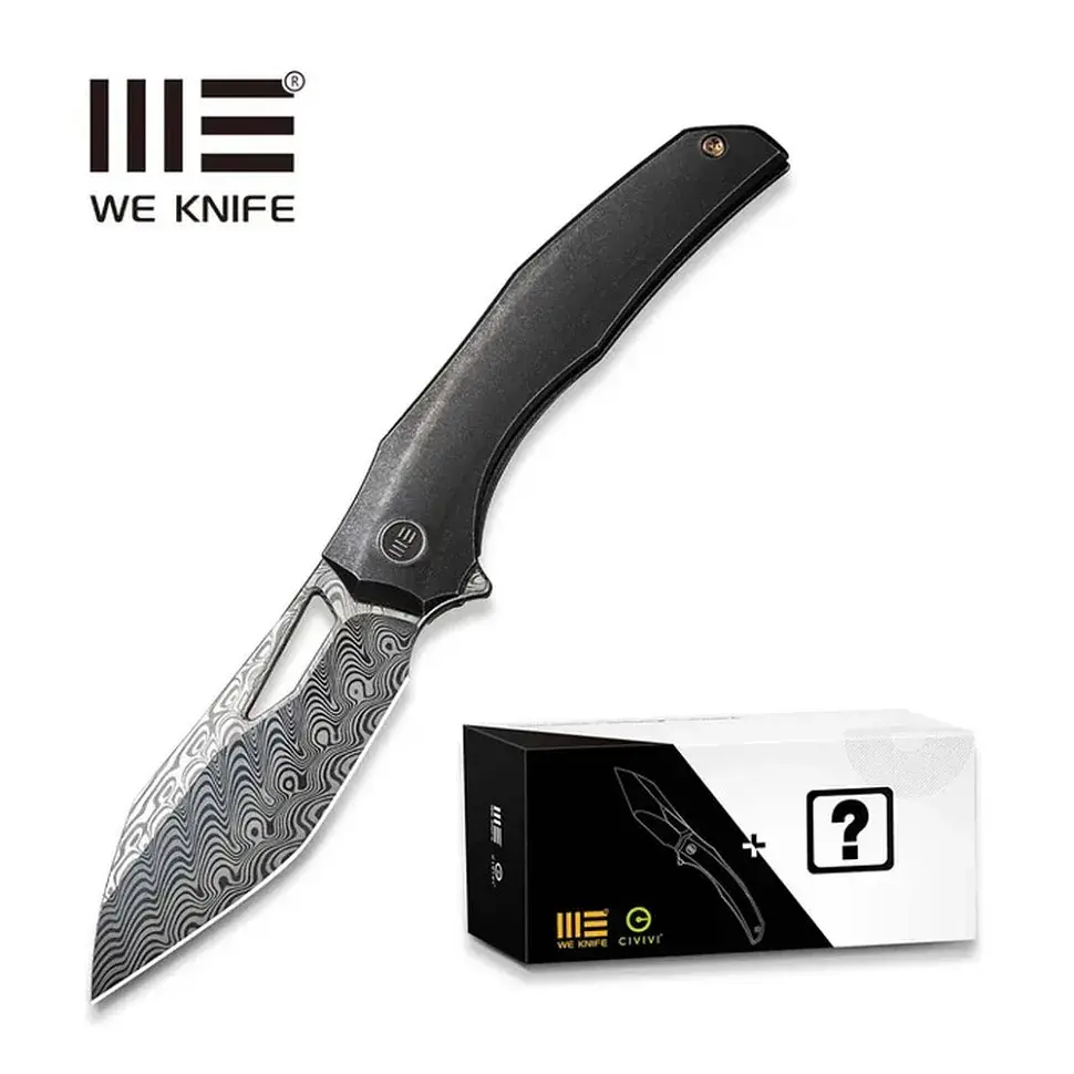 Ніж складаний туристичний WE Knife Ignio Mystery Box Ignio Mystery Box, (8.39 см) Damasteel (Hakkapella) / 6AL4V Titanium чорний - фото 10