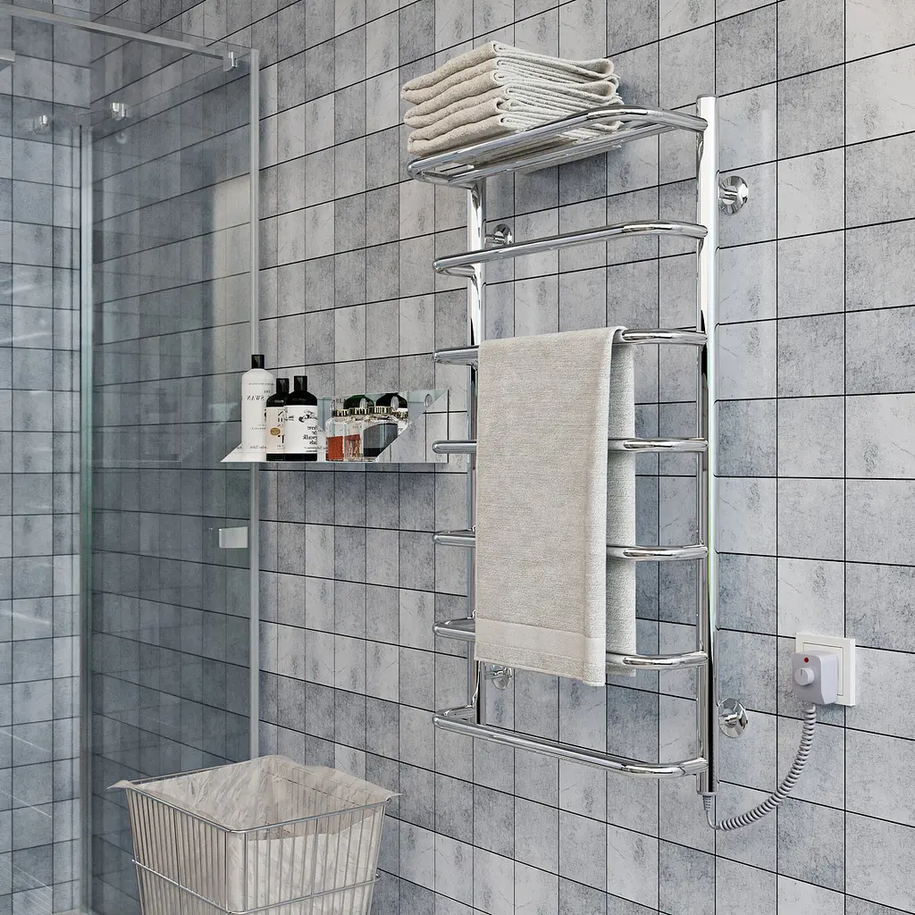 Електрична рушникосушарка Kosser Скоба с полкой 700x500/6 ER рег. ДСп04ЕR, Хром, Праве - фото 4