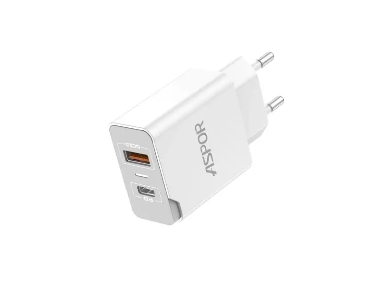 Мережевий зарядний пристрій Aspor A826 PD (20 W/USB/Type-C) White - фото 2