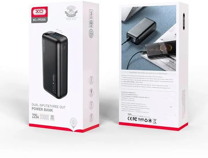 Портативний внешний аккумулятор XO PR200 30000 mAh 22W с дисплеем черный - фото 3