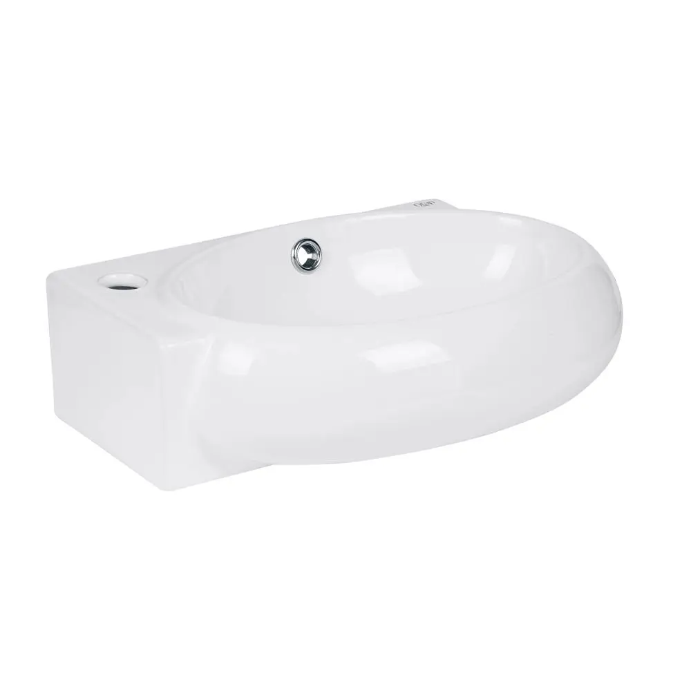 Умивальник Qtap Leo підвісний овальний лівий 430x290x140 мм White + донний клапан PU02O, Білий - фото 4