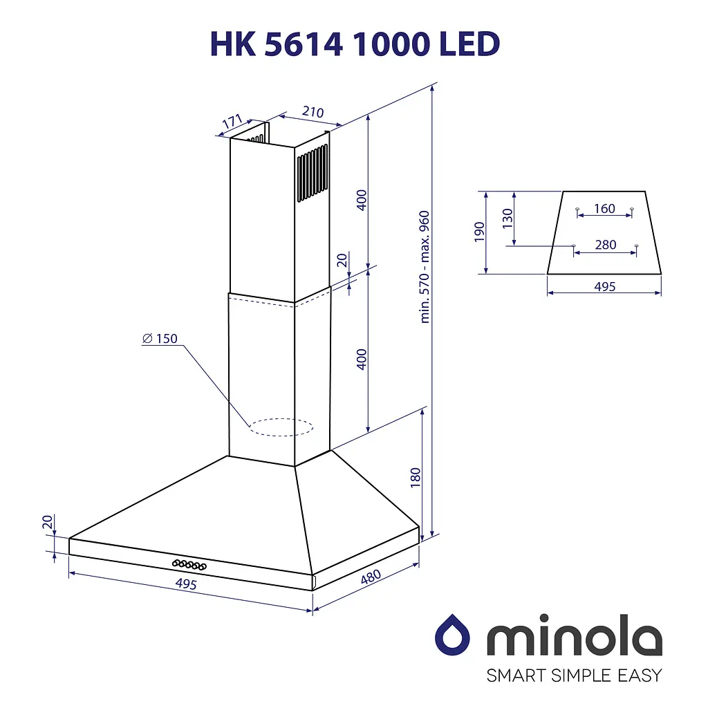 Витяжка купольна MINOLA HK 5614 WH 1000 LED - фото 11