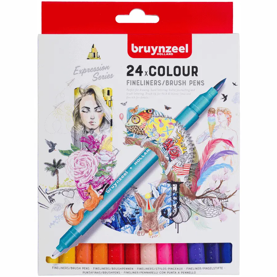 Набір лінерів-пензлів Bruynzeel BRUSHPEN двосторонні 24 кол. (8712079454364)