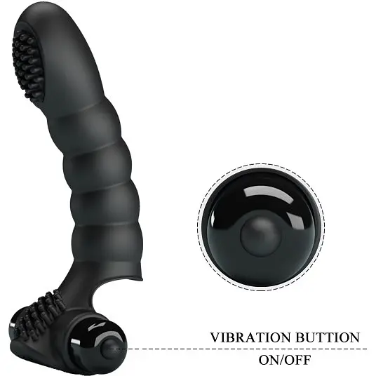 Вібронасадка на палець Pretty Love Alexander Finger Vibrator Black, 13х2.6 см (чорний) - фото 8
