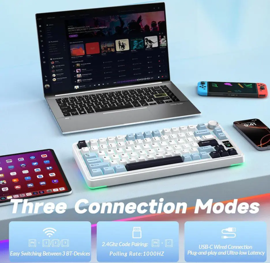Клавіатура ігрова механічна Aula Mechanical S-75 Pro Wireless White Star Vector Switch Hot-Swap 2.4G/Bluetooth - фото 9