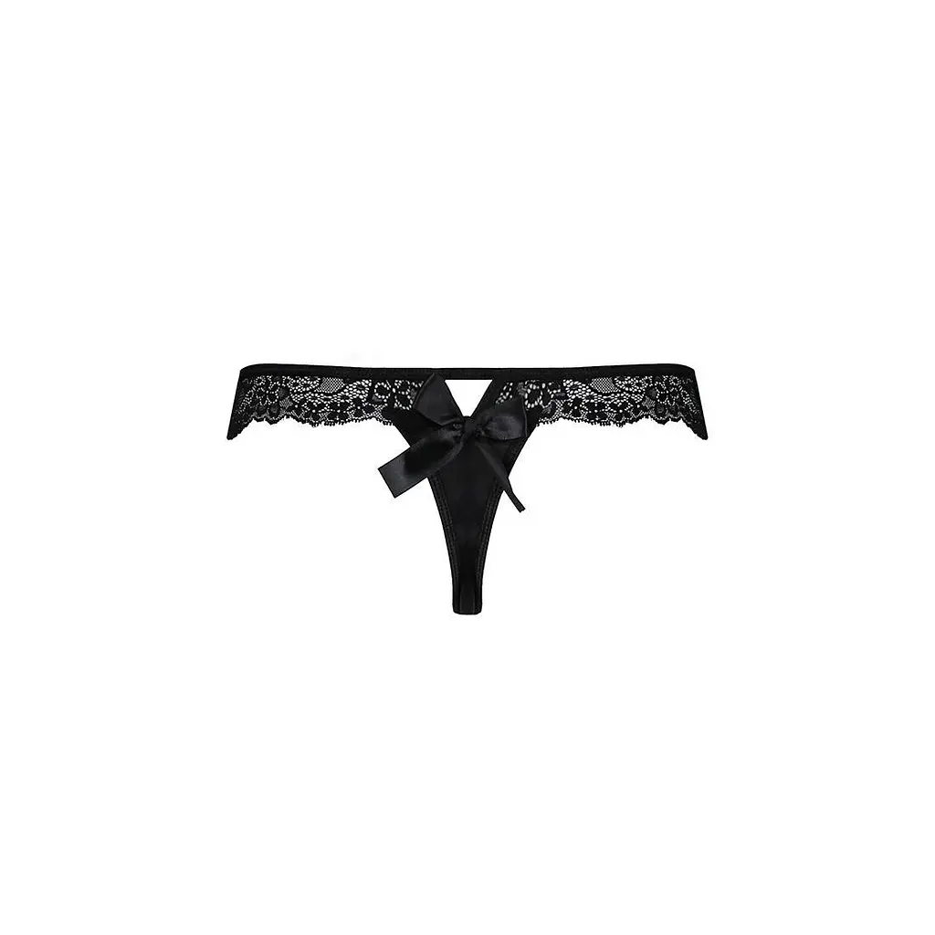 Мереживні трусики з атласним бантиком Naja Thong black - Passion L/XL - фото 6