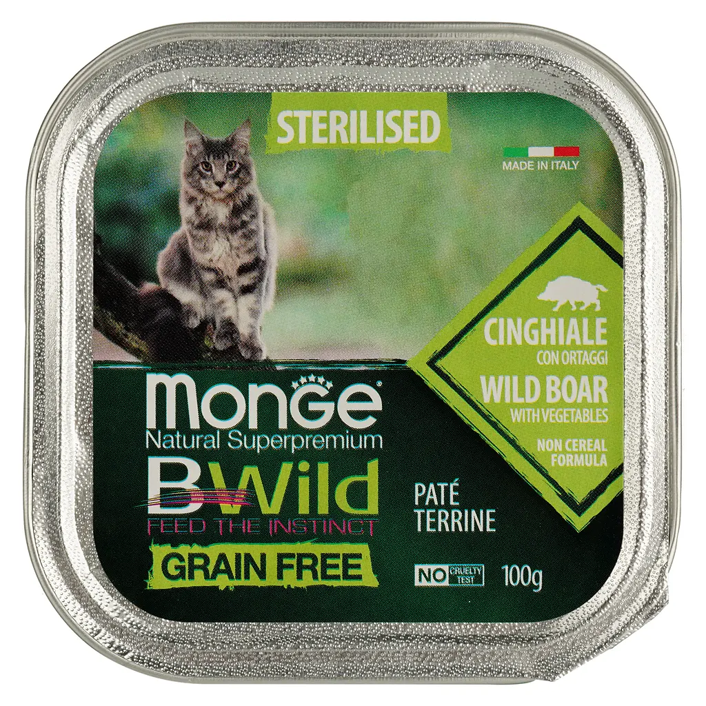 Влажный корм для кошек Monge Cat Вwild Gr. Free Wet Sterilised кабан с овощами 100 г - фото 2