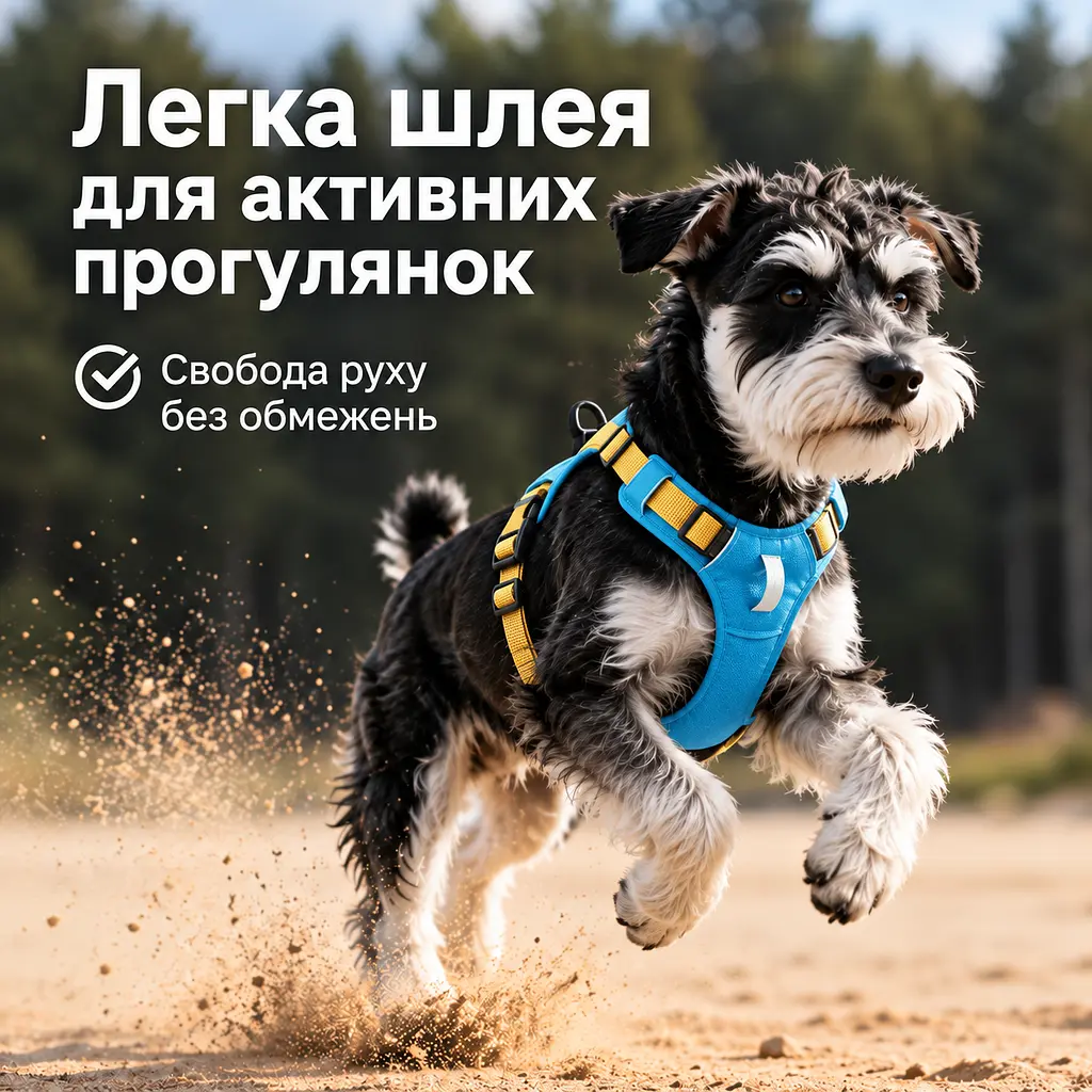 Шлея для собак Nunbell No-Pull з повідцем, регульована та світловідбивна M, Синій - фото 8