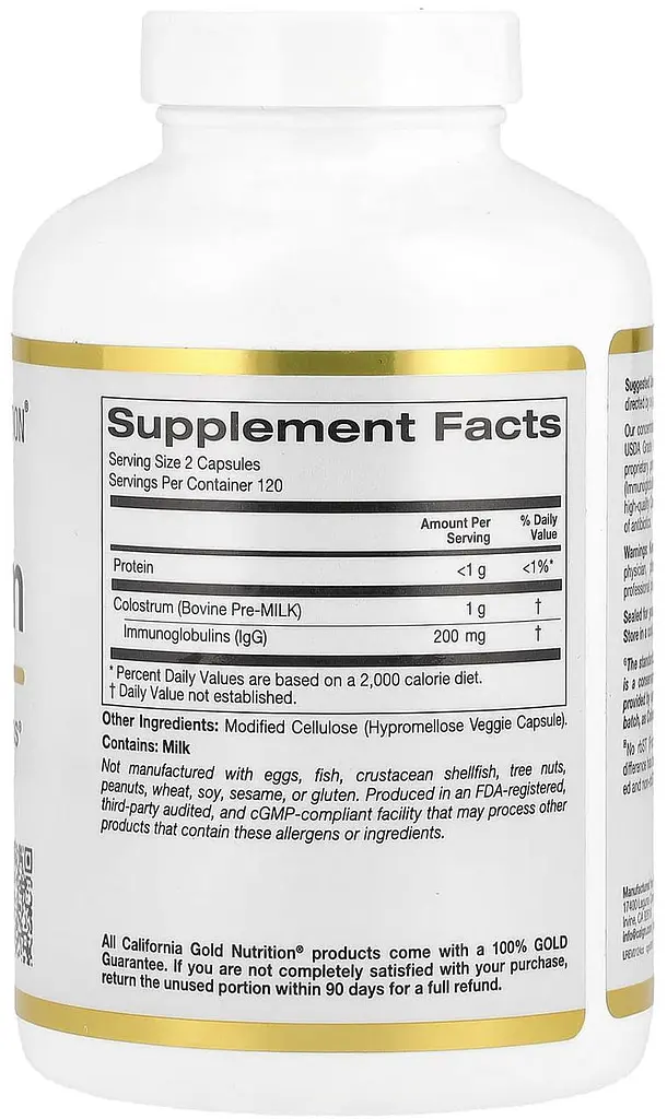 Молозиво з 20 % імуноглобулінів IgG (Colostrum), 240 рослинних капсул California Gold Nutrition - фото 2