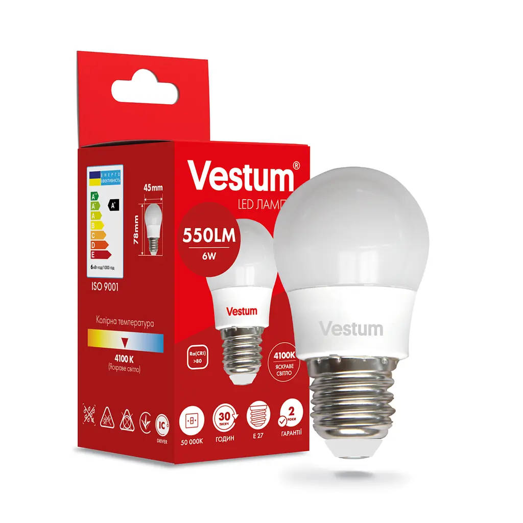 Світлодіодна лампа Vestum G45 6W 4100 K 220V E27 1-VS-1201 - фото 3