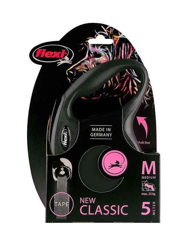 Повідець-рулетка Flexi New Classic M для собак лента 5 м до 25 кг чорний - фото 2