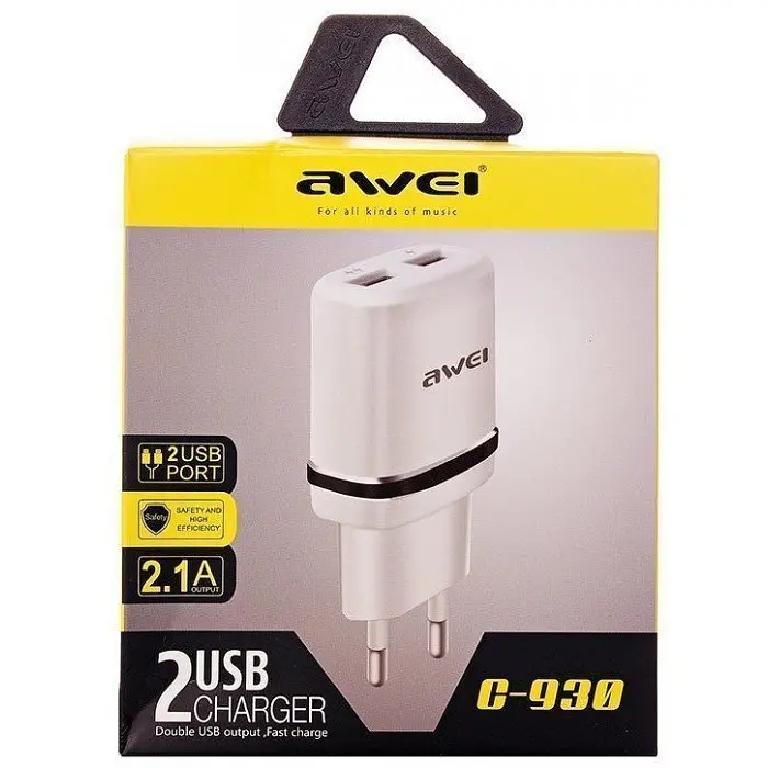 Сетевой адаптер Awei C-930 5V, 2.1A, 2 USB - фото 4