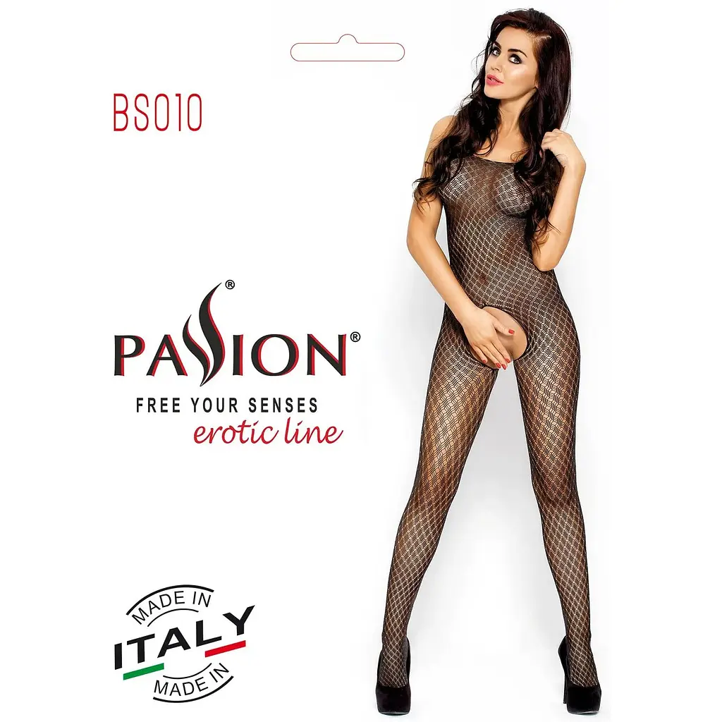 Бодістокінг Passion BS010 Black, комбінезон, дрібна сіточка - фото 4