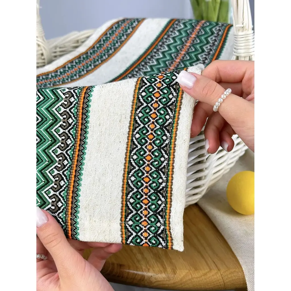 Пасхальная корзина Буковина (большая) с льняным полотенцем 70х30 см Рандеву (зеленый) и свеча - фото 7