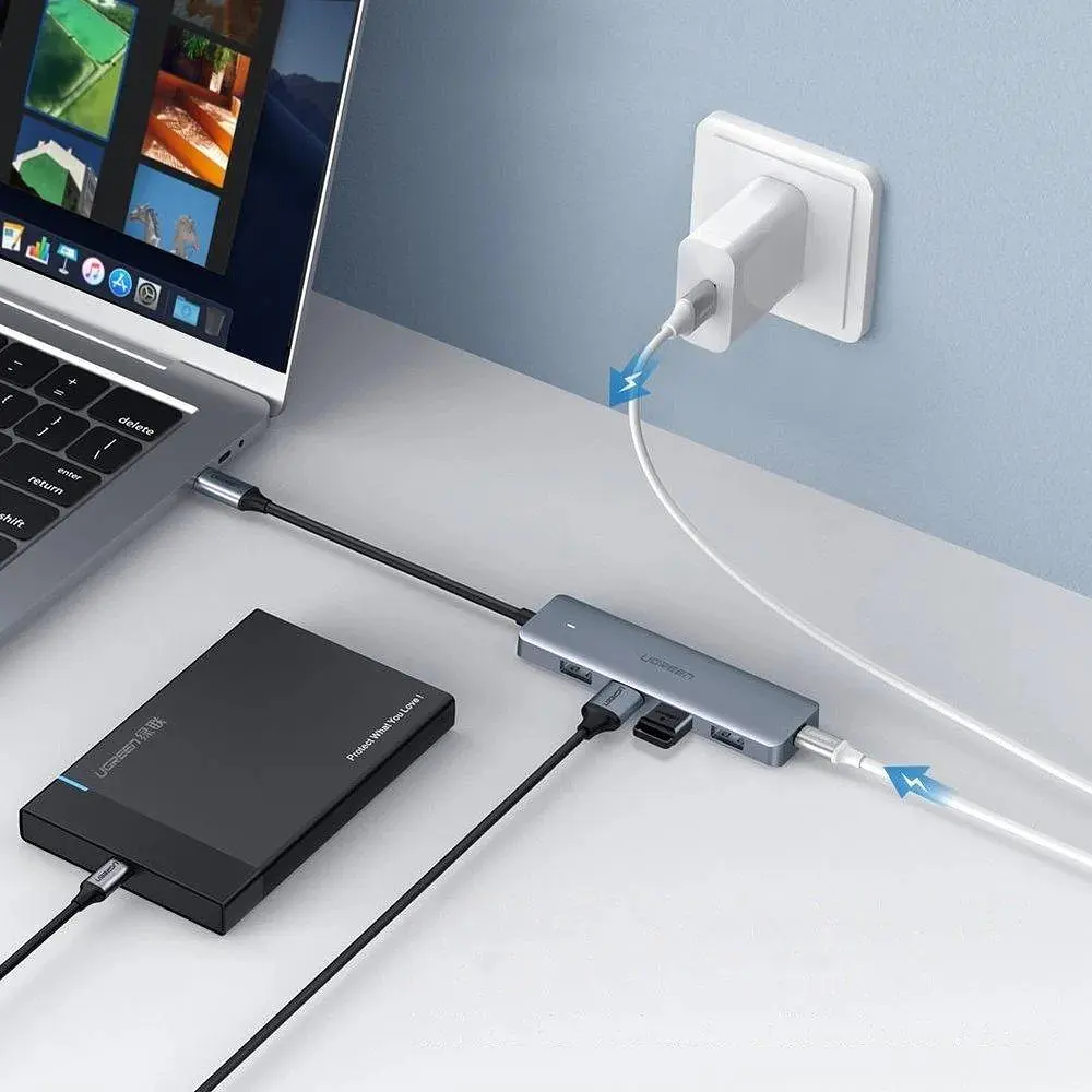 Usb концентратор хаб Ugreen CM219 4 Port Usb 3.0 Hub with Micro Usb Power Supply сріблястий Розгалужувач 70336 - фото 2