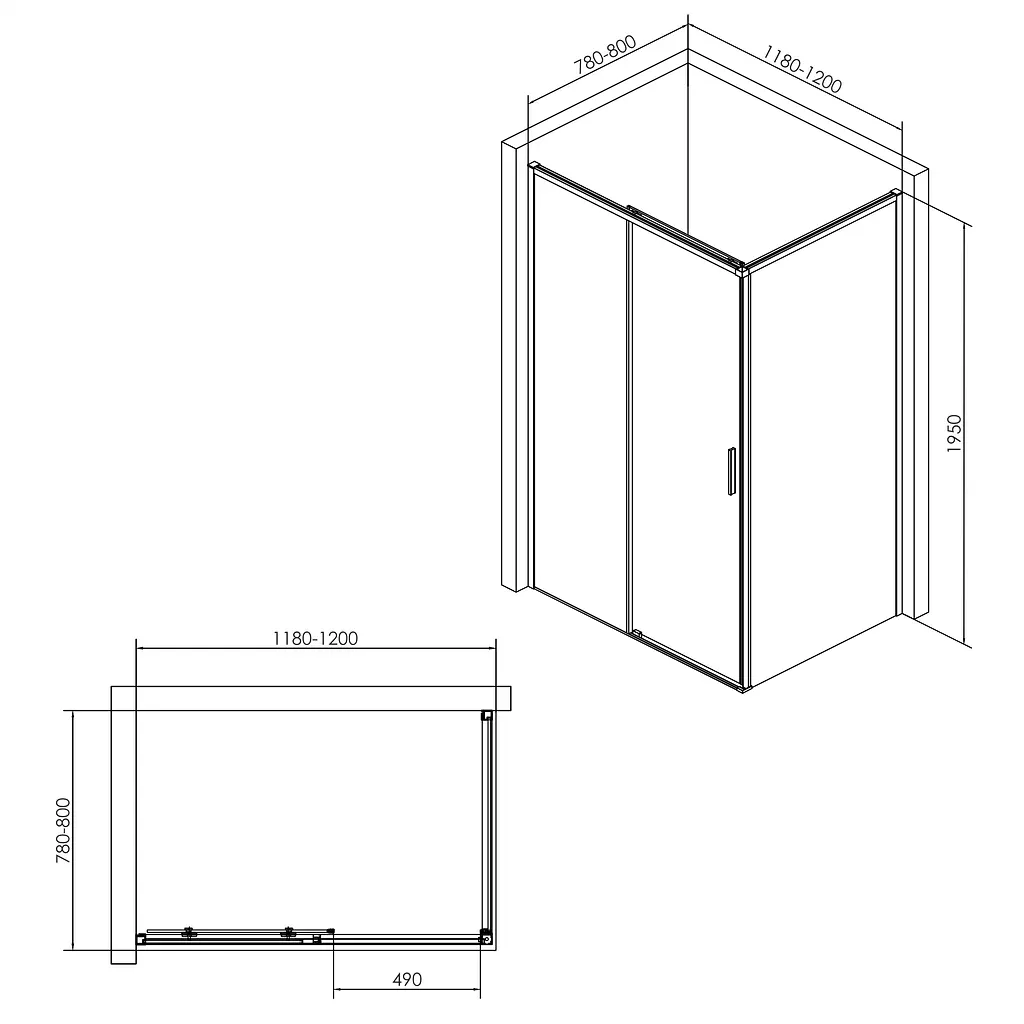 Душова кабіна прямокутна Imprese Osser 120x80 розсувна прозоре скло без піддону black matt s6400601TR, Чорний матовий, Універсальна, прозорий - фото 2