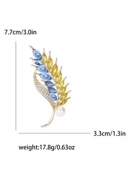 Брошь-булавка колосок пшеницы со стразами Желто-Голубая - фото 3