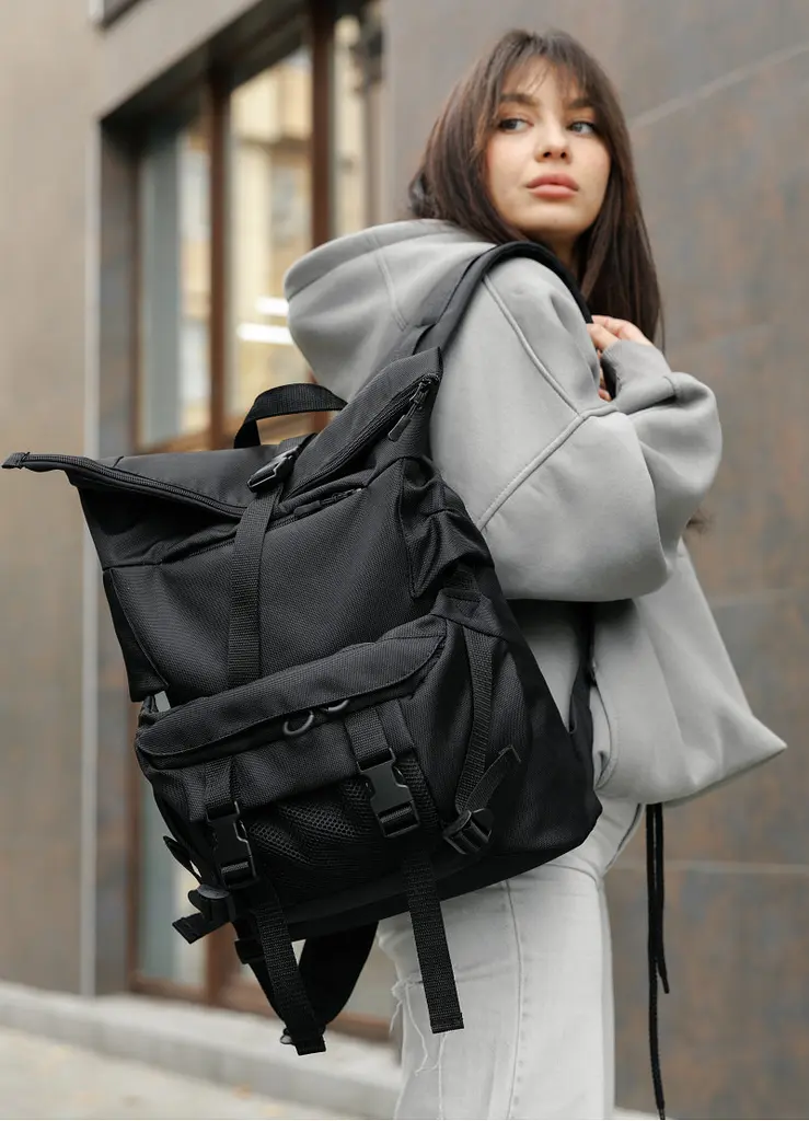 Жіночий рюкзак Sambag RollTop DOUBLE чорний 41 х 27 х 18 см (24330065) - фото 3