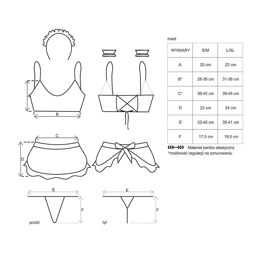 Атласний еротичний костюм покоївки Obsessive Maid set S/M, black, 5 предметів - фото 7
