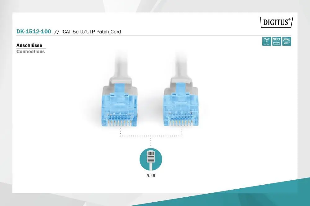 Патч-корд Assmann CAT 5e U-UTP, PVC AWG 26/7, длина 10 м DK-1512-100 Gray - фото 2