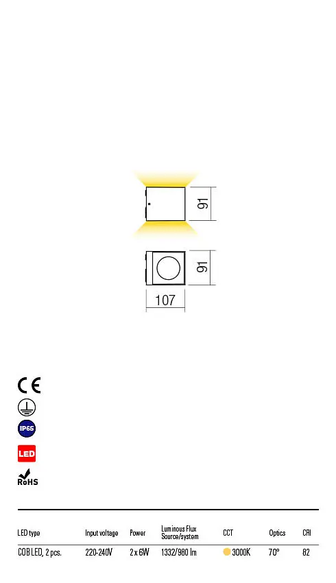 Бра вуличне TEKO AP LED COB 2X6W IP65 DG 3000K(5.1.2) Redo 90101 - фото 3