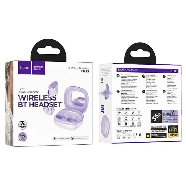 Навушники бездротові TWS Hoco EQ13, BT5.3, 40mAh, 400mAh, 7h, mic, purple - фото 3
