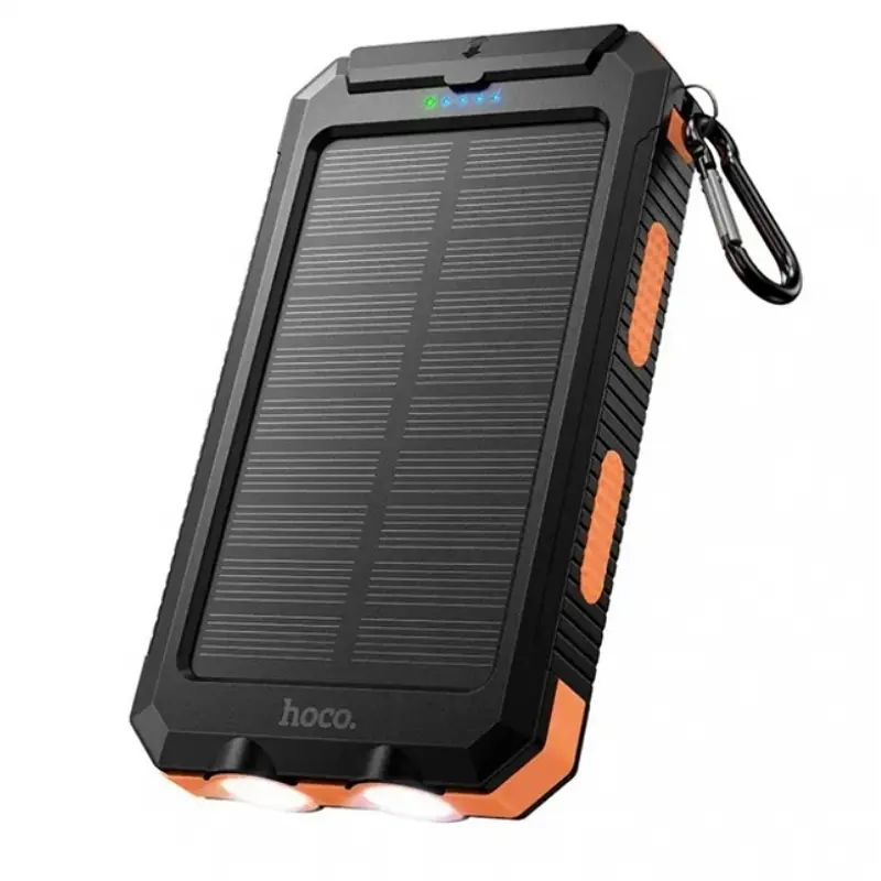 Зовнішній акумулятор павербанк універсальний HOCO J164 Platinum Solar 8000 mAh із сонячною панеллю та LED ліхтариком для телефона та гаджетів зовнішній акумулятор Power bank 22.5 Вт Чорний з помаранчевим - фото 4